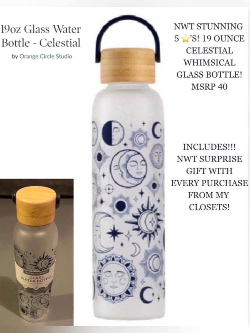 NWT 19oz DURABLE GLASS BOTTLE! CELESTIAL & WHIMSICAL! 5 ⭐️ REVEIWS! NWT SURPRISE